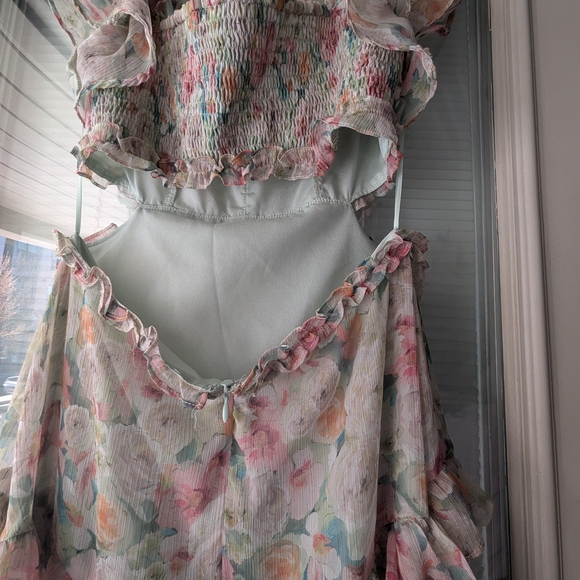Astr Floral Ruffle Maxi Dress in Soft Pastels - Picture 3 of 9
